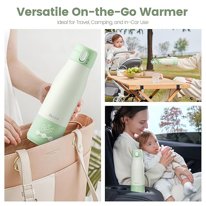 Portable Bottle Warmer for Travel, 3Min Fast Heating Bottle Warmer for Breastmilk & Water, 12 Oz Milk Warmer with Precise Temp Control and 9000mAh Long-Lasting Battery for Travel, Car, Outdoor
