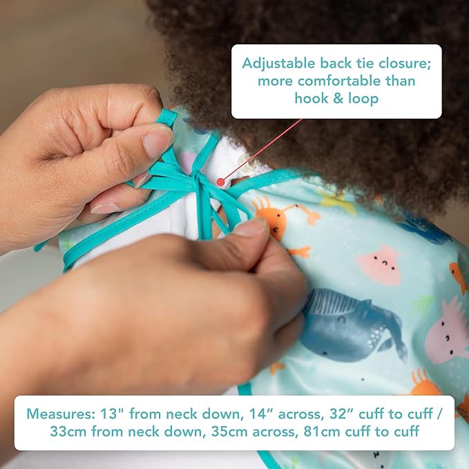 Bumkins Bibs, Baby and Toddler Girls and Boys 6-24 Months, Long Sleeve, Essential Must Have for Eating, Feeding, Mess Saving Lightweight Waterproof Fabric Sleeved Smock, Ocean Life