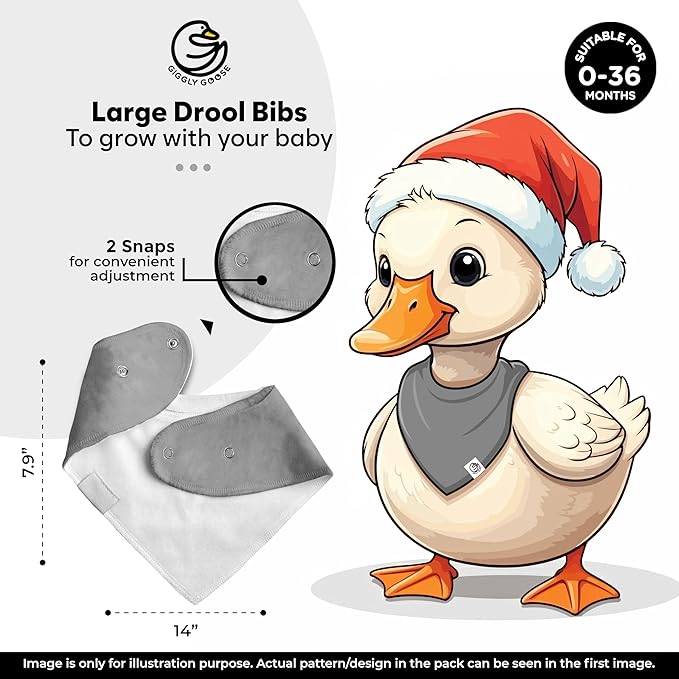 Premium Baby Bibs – 3 Pack for Boys & Girls | Natural Cotton, Super Absorbent Drool & Teething Bibs with Adjustable Snaps - Grey Bandana Bibs