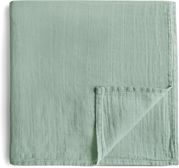 mushie Muslin Baby Swaddle Blanket | 100% Organic Cotton (Roman Green)