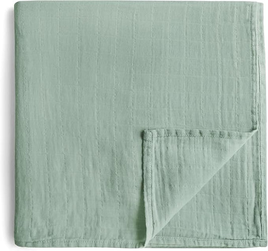 mushie Muslin Baby Swaddle Blanket | 100% Organic Cotton (Roman Green)