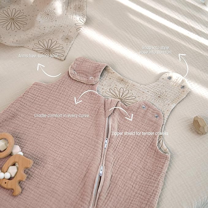 lulumoon Sleep Sack Muslin for Baby: Cotton Wearable Blanket for 3-9 Months - Soft Lightweight Ideal for Nursery Lounge Nighttime Naptime