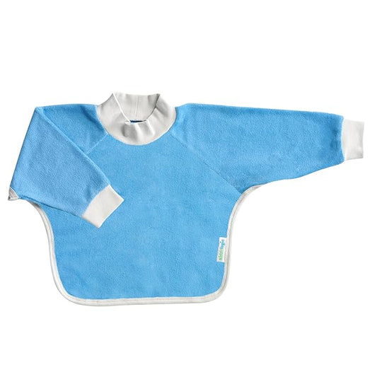 Kiddologic Bibit-all Baby Feeding Bib, Long Sleeves with Ribbed Cuffs and High Collar, Comfortable Stretchy Pullover Smock, Soft Absorbent Terry, Waterproof Lining, Toddler Boy 12-36 Months, Sky Blue