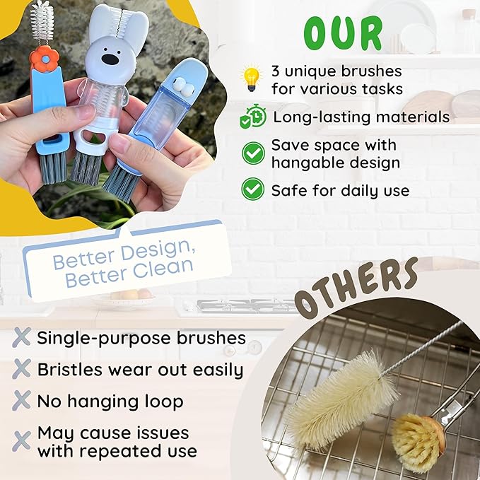 Cup Lid Cleaning Brush, 3 in 1 Cup Cleaner Brush New Multifunctional Lid Cleaner Lid Brush Cleaning Tool Multipurpose Bottle Gap Cleaner Brush Blue