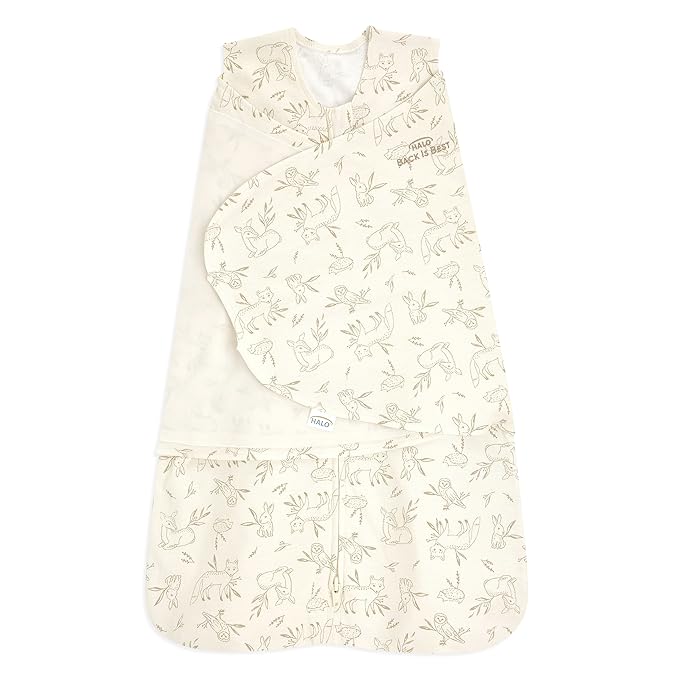 HALO 100% Cotton Sleepsack Swaddle, 3-Way Adjustable Wearable Blanket, TOG 1.5, Lullaby Forest, Small, 3-6 Months