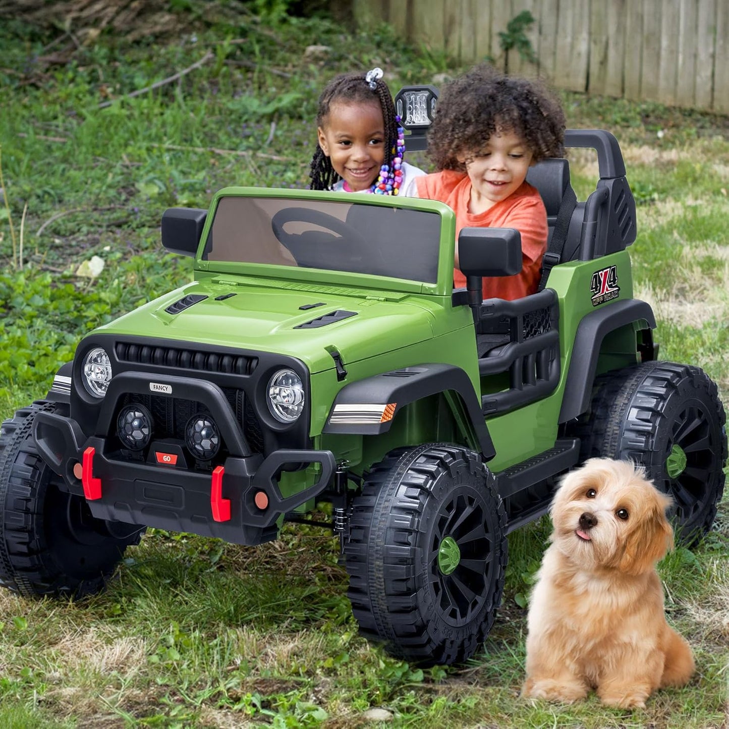 2 Seater Ride on Toy Car for Kids, 24V 4WD Ride-on Truck Kids Electric Car with Remote Control, 4x200W Motors - Army Green