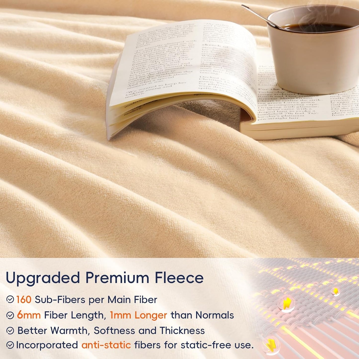 PHF Ultra Soft Fleece Blanket Queen Size, No Shed No Pilling Luxury Plush Cozy 300GSM Lightweight Blanket for Bed, Couch, Chair, Sofa Suitable for All Season, 90" x 90", Beige