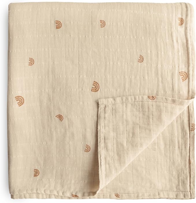 mushie Muslin Baby Swaddle Blanket | 100% Organic Cotton (Rainbows)