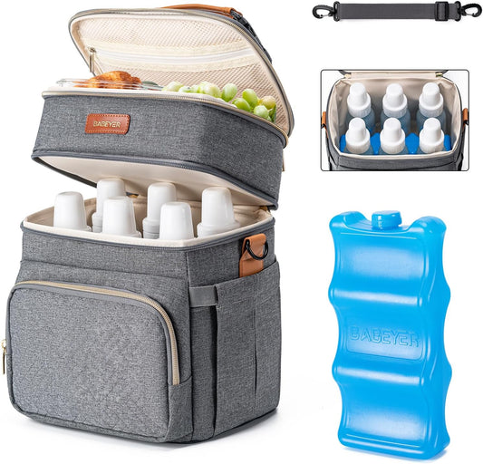 Insulated Breastmilk Cooler Bag with Ice Pack - Holds 6x9oz Bottles, Leakproof Double Layer, Baby Bottle Cooler Bag with Adjustable Strap for Nursing Moms, Daycare & Travel