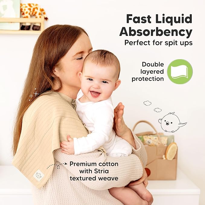 KeaBabies Organic Cotton Burp Cloths Baby Girl, Boy - 6-Pack Large Burping Clothes for Babies, Spit Up Rags, Super Soft & Absorbent Newborn Wash Towels, Gender Neutral, Non-Shrink (Stria, Boho)