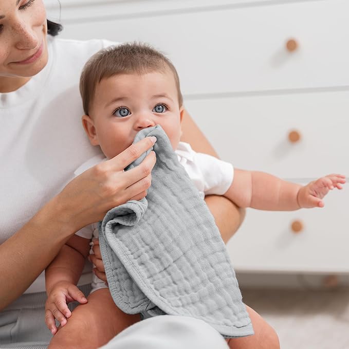 Comfy Cubs Muslin Burp Cloths 20" x 10", Pack of 6 - Large, 6-Layer, Ultra Absorbent 100% Cotton for Baby Drool and Messes - Soft, Safe & Gentle Baby Burp Cloths Set for Boys & Girls - Heather Blue