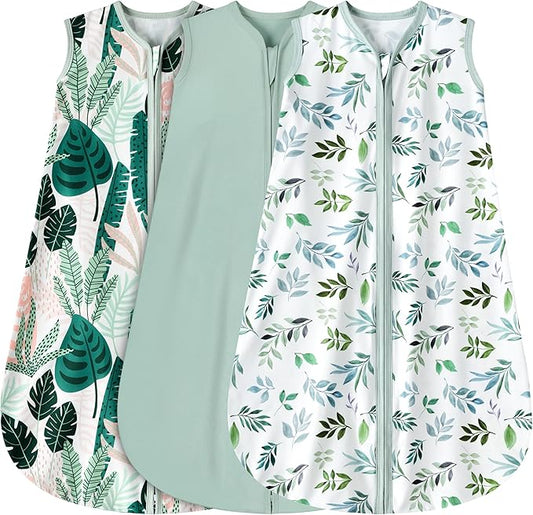 3 Pack Baby Sleep Sack 18-24 Months 100% Rayon Cotton Baby Sleeping Bag 2-Way Zipper Toddler Wearable Blankets Comfy Stretchy Lightweight TOG 0.3 （Banana&leaf&green）