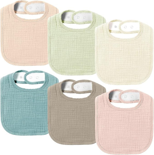 AMAWMW Muslin Baby Bibs for Unisex Boys Girls 6Pack Baby Bandana Drool Bibs Adjustable Newborn Bib for Drooling & Teething