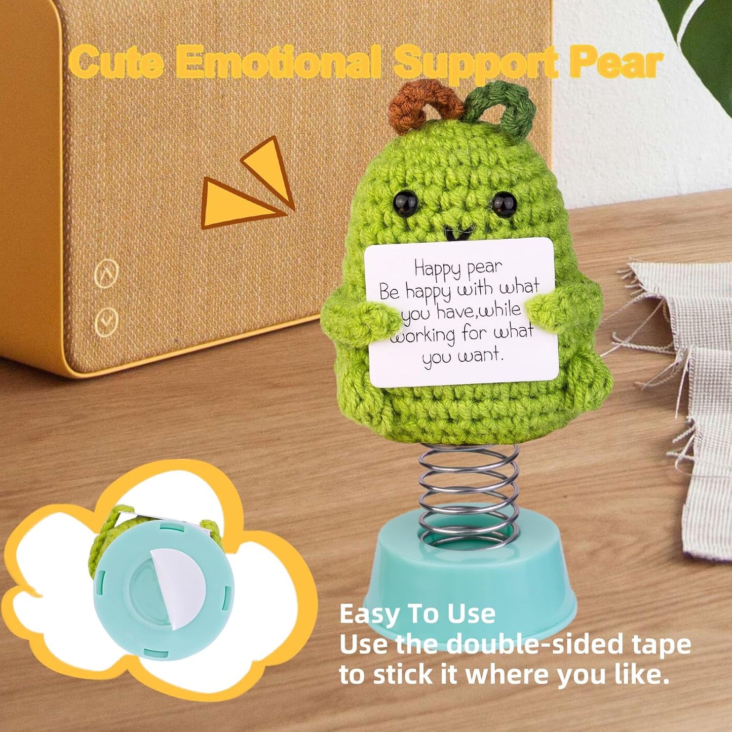 Handmade Emotional Support Crochet Avocado, Funny Shaking Avocado Knitting Doll Car Dashboard Decoration Gift with Base for Car Home Office Desk Decoration(Mr. Potato)