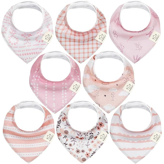 8-Pack Organic Baby Bandana Bibs for Girls - Super Absorbent Triangle Baby Bibs for Drooling and Teething Infant, 100% Cotton Extra Soft for Newborn, Infant 0-36 Months (Sweet Charm)