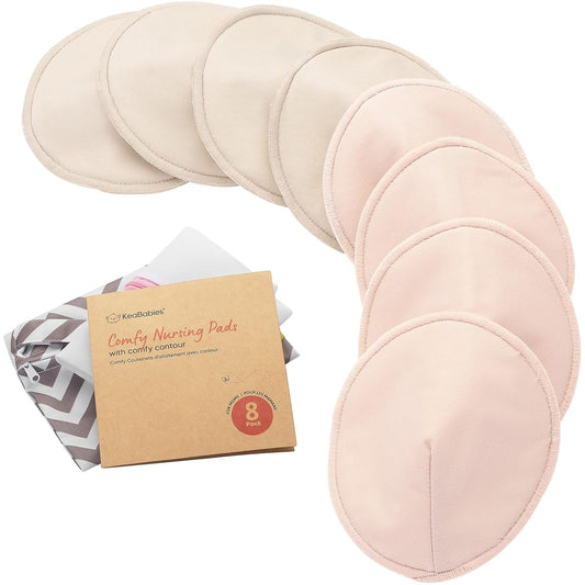 Organic Nursing Pads - 8 Washable Viscose Derived from Bamboo Breastfeeding Pads, Wash Bag, Reusable Breast Pads for Breastfeeding, Nipple Pads for Breastfeeding Essentials(Neutrals, L 4.8")