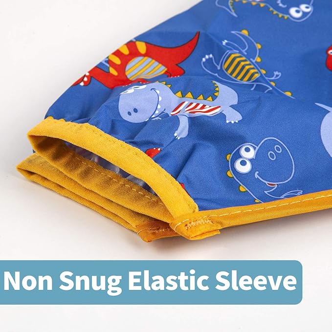 Long Sleeve Bibs For Babies 6-24 Months Full Coverage Shirt Bib for Baby Boys Girls Waterproof Smock Bibs with Sleeves Toddler Mess Free Bib for Eating with Pocket, 3 Pack