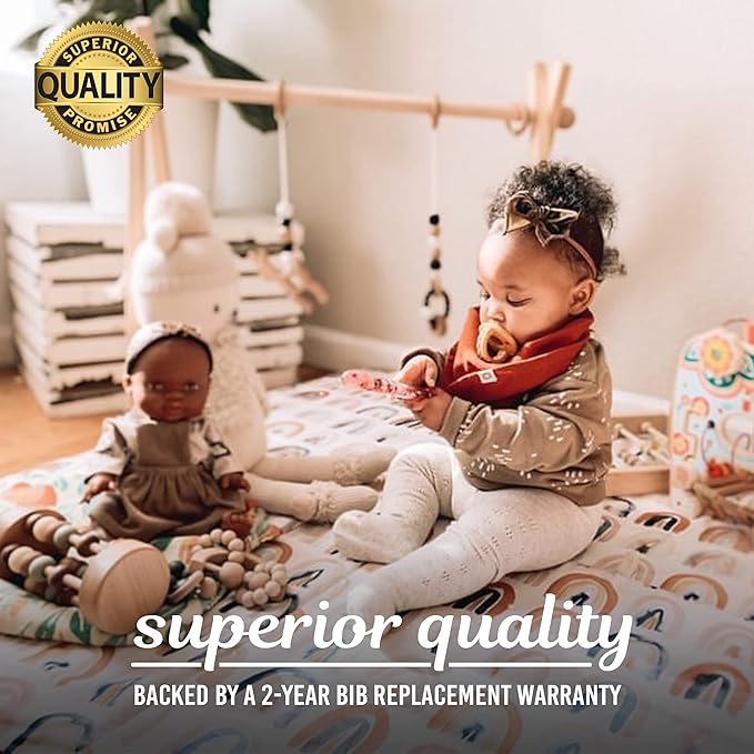 Kishu Baby Indi - Fairtrade Organic Baby Bibs for Girls or Boys - Rounded, 4-Way Reversible, 8 Layer Muslin Drool Bibs