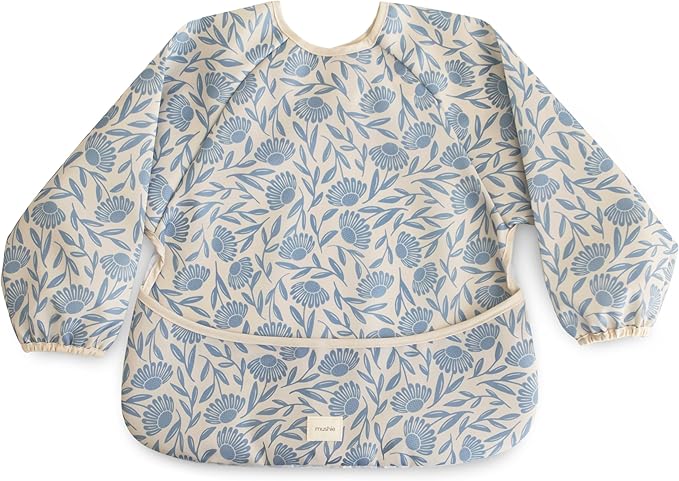 mushie Long Sleeve Baby Bib | Water Resistant Adjustable Fit for Ages 6-24 Months