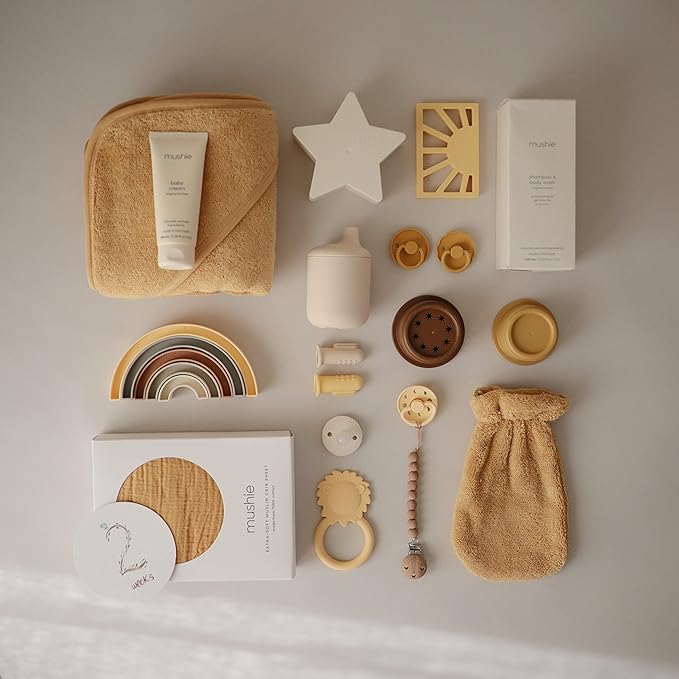 mushie Baby Hooded Towel | Organic Cotton (Fall Yellow)