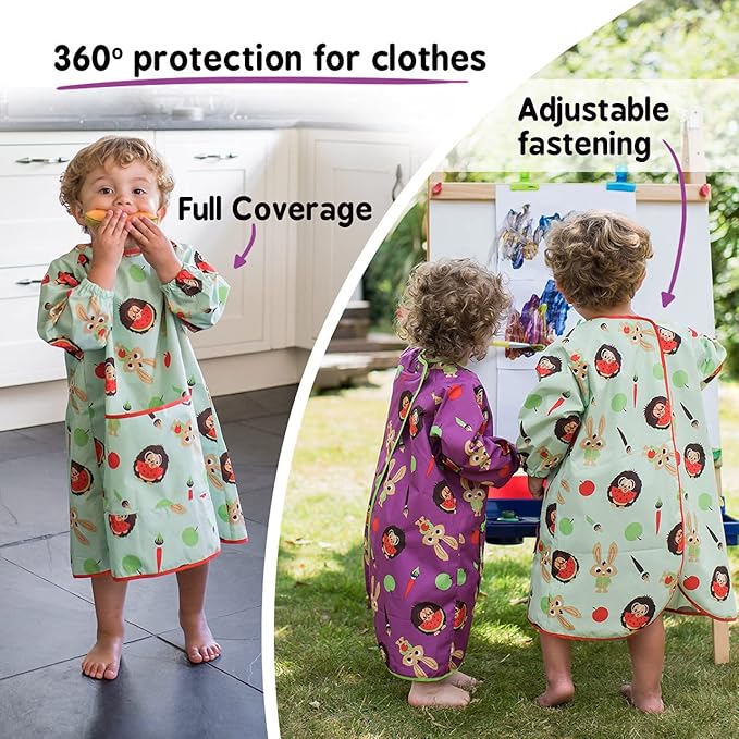 Tidy Tot - Long Baby Bib - Mess Proof Long Sleeve Feeding Smock with Large Food Catcher Pocket - Waterproof Bib