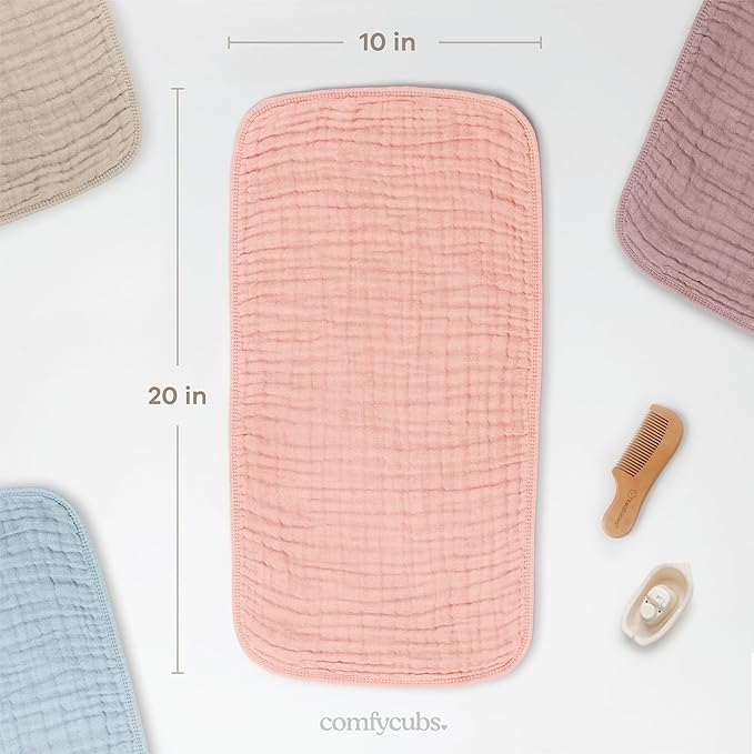 Comfy Cubs Muslin Burp Cloths 20" x 10", Pack of 10 - Large, 6-Layer, Ultra Absorbent 100% Cotton for Baby Drool and Messes - Soft, Safe & Gentle Baby Burp Cloths for Boys & Girls - Bold Blush