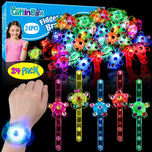 24 Pack LED Light Up Fidget Spinner Bracelets Easter Party Favors for Kids 4-8 8-12, Glow in The Dark Party Supplies, Back to School Gift for Students, Return Gifts for Kids Birthday Halloween