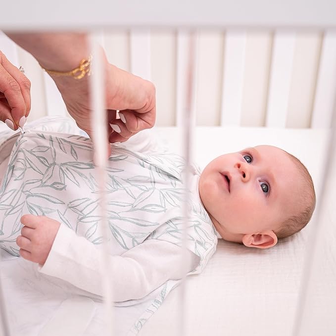 HALO 100% Cotton Sleepsack Swaddle, 3-Way Adjustable Wearable Blanket, TOG 1.5, Leaves, Small, 3-6 Months