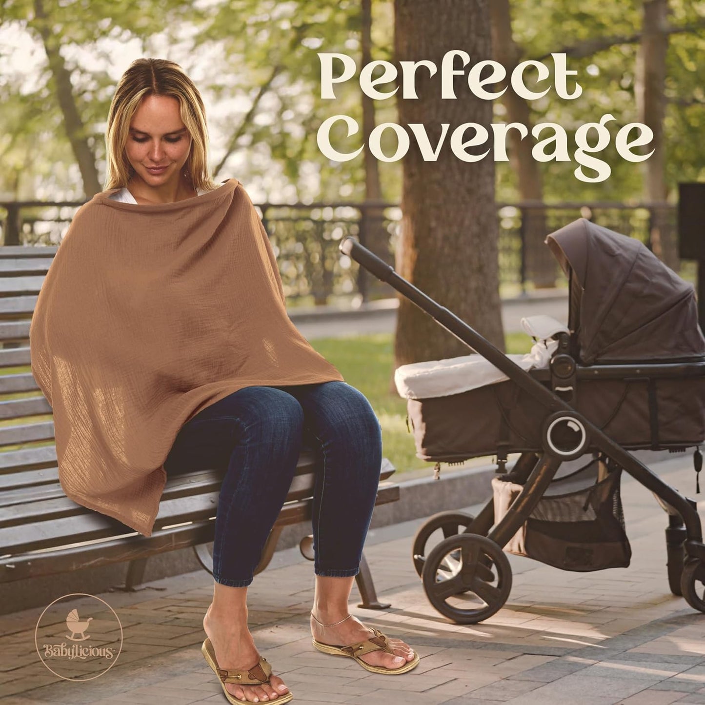 Muslin Nursing Cover Up for Breastfeeding - Breast Feeding Covers for Women | Breathable 100% Muslin Cotton Breastfeeding Cover with Arch-line and Adjustable Straps | Breastfeeding Essentials (Brown)