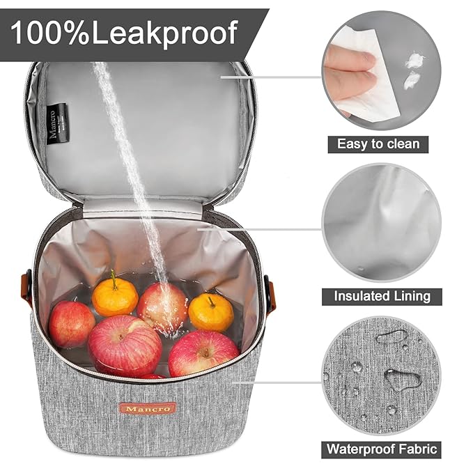 Mancro Baby Bottle Bag with Insulated Cooler, Fits 6 Baby Bottles Up to 9 Ounce with Ice Pack, Breastmilk Cooler Bag with Adjustable Shoulder Strap for Easy Carrying, Grey