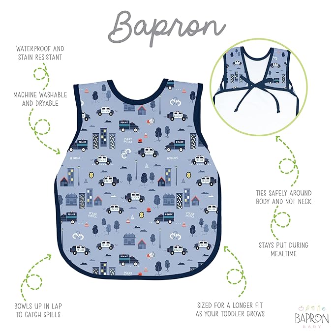 BapronBaby Be Brave - Police Patrol Bapron - No Neck Tie Safer Bib for Baby & Toddler - Soft Waterproof Stain Resistant - Machine Washable - Sz Baby/Toddler 6m-3T