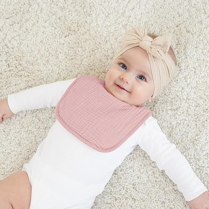 Bearmoss Muslin Baby Drooling Bibs 8 Pack, 100% Cotton Square Adjustable Bandana Bibs Gift for Baby Girls Boys Teething Drool