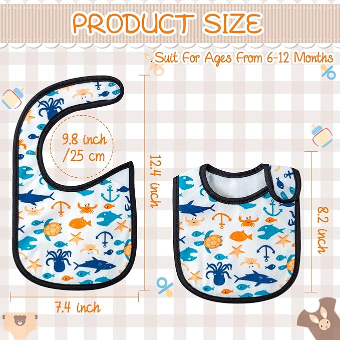 7Pcs Cotton Waterproof Baby Bibs Hook Loop Closure Newborn Bib Keepsake Baby Gift for Drooling Feeding Eating