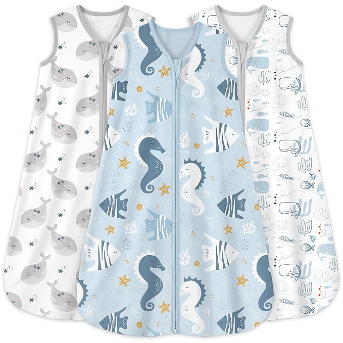 Yoofoss Baby Sleep Sack 0-6 Months 0.5 Tog Wearable Blanket for Baby, 3 Pack 100% Organic Cotton Infant Toddler Sleeping Sack 2-Way Zipper Lightweight Sleep Sack