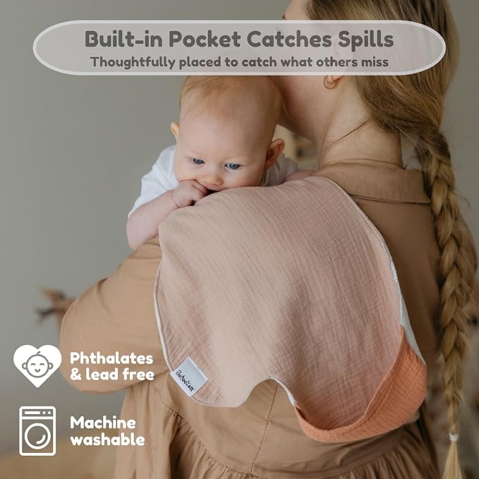 Butterfly Cotton Muslin Burp Cloths 3-Layer, Extra-Large 26”x12” Water-Resistant Multi-Use Burp Cloth Convertible to Bib, 2 Pack, Soft & Absorbent (Pack of 2, Herb & Cotton/Blue & Stone)