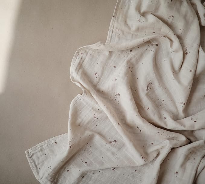 mushie Muslin Baby Swaddle Blanket | 100% Organic Cotton (Falling Stars)