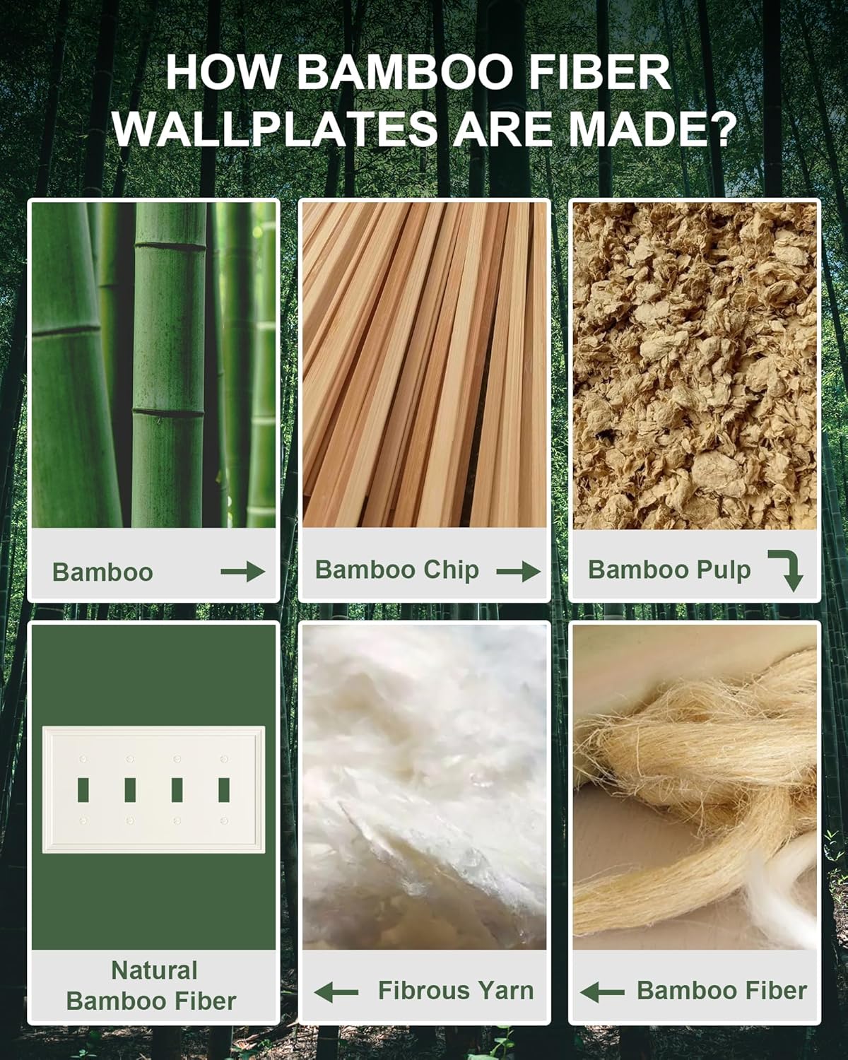 2-Pack Quad Toggle Light Switch Cover Plate, Light Almond Decorative Switch Plate Covers, Natural Bamboo Fiber 4 Gang Wall Plate, Corrosion Resistant