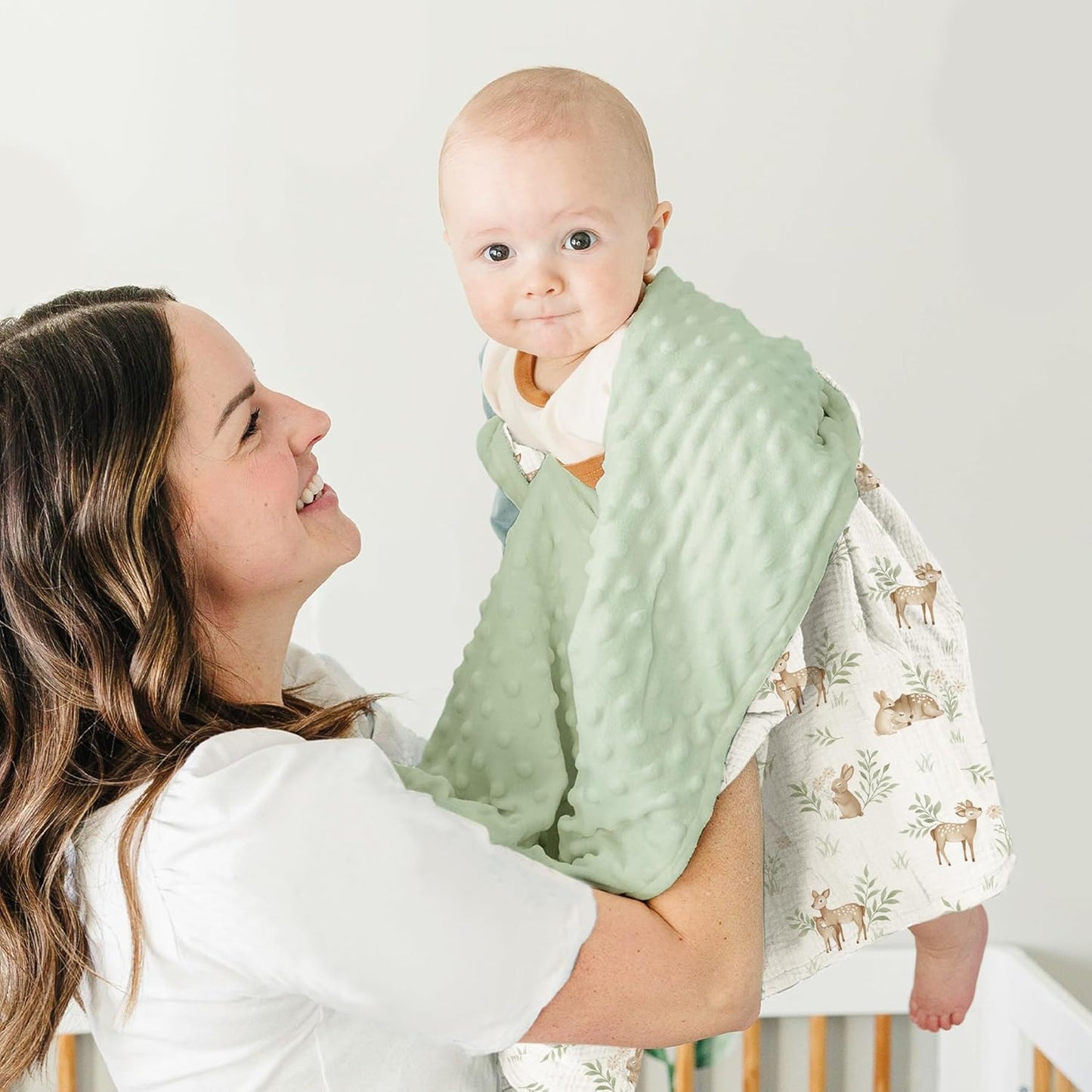 Konssy Baby Blankets for Unisex Boys Girls, Super Soft Nursery Minky Blankets with Muslin Cotton Front and Dotted Fleece Backing, Printed Bed Throws Newborn