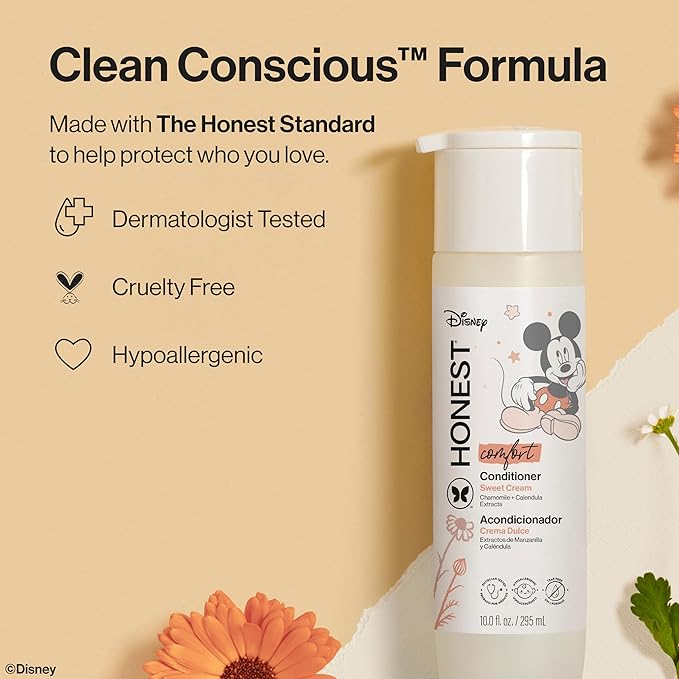 The Honest Company 2-in-1 Cleansing Shampoo + Body Wash I Gentle Enough for Baby I Dermatologist Tested, Tear-free, Hypoallergenic I Disney’s Mickey Mouse Comfort Sweet Cream, 10 fl oz