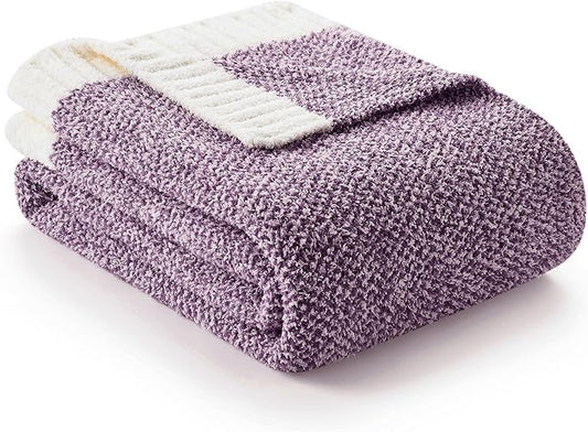 Snuggle Sac Purple Throw Blankets for Couch, Super Soft Warm Blankets Cozy Knit Fuzzy Plush Lightweight Throws for Sofa, Bed,Living Room, Heather Purple, 50x60 inches