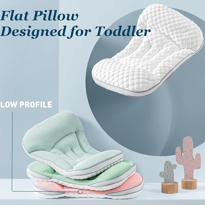 Reidio Toddler Pillows Double Sided Cooling Fabric & Breathable Mesh Kids Pillow Dual Heights Toddler Ergonomic Design Advanced Hose Filler Machine Washable (Rose, H2)