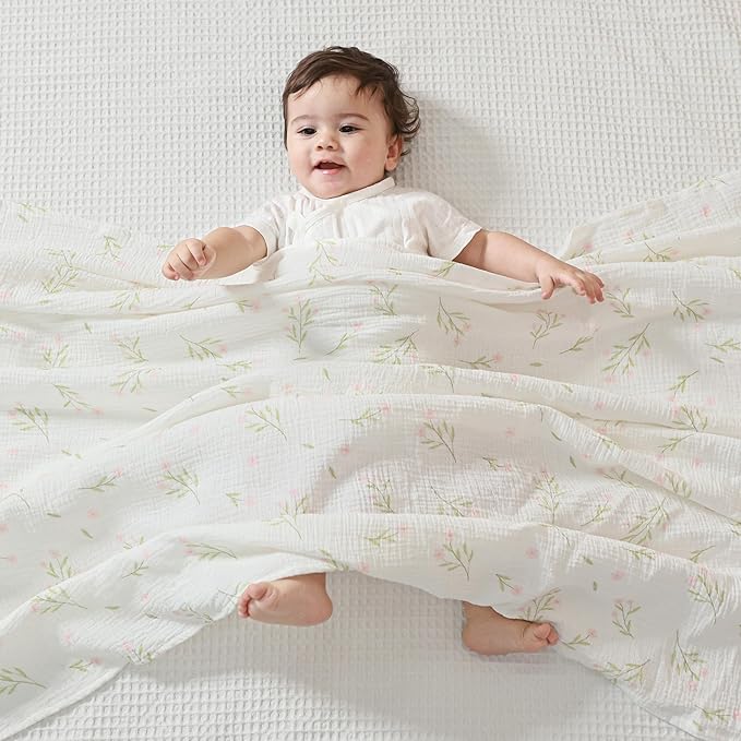 JELLYMONI Muslin Swaddle Blankets for Unisex, 2 Pack Newborn Receiving Blanket, Large 47 x 47 inches Soft Breathable Muslin Baby Blanket for Newborn Boys & Girl