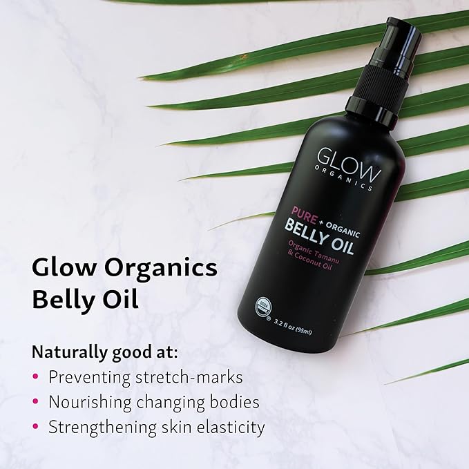 Glow Organics Belly Oil for Pregnancy, Prevents Stretch Marks & Scars, Organic Maternity Skincare, Fast-Absorbing, Pregnancy Safe Daily Ritual, 95ml