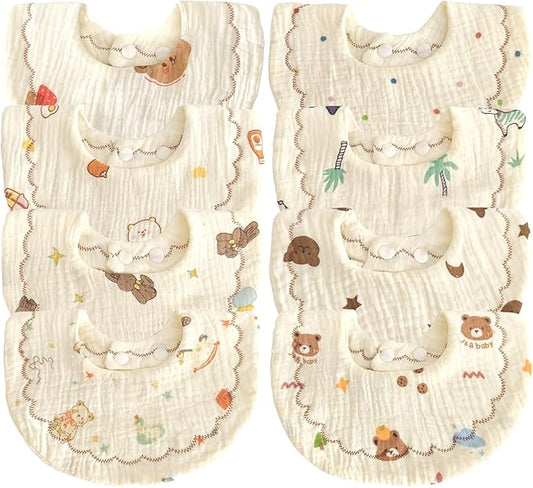 EllieHouse Baby Bibs for Girls Boys 8 Pack Muslin Drool Teeth Drooling Teething Bibs Muslin Cotton for Toddler Infant
