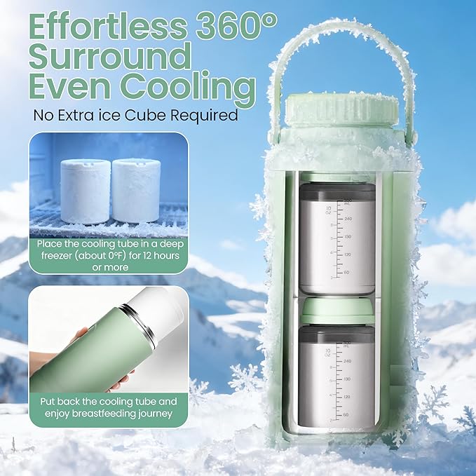 Pinkart 22oz Breast Milk Cooler Bottle, 360° Cooling for 24 Hours, Portable Breastmilk Chiller with 2pcs Bottles, TSA-Approved, Non-Slip Frosted Anti-Scratch Design
