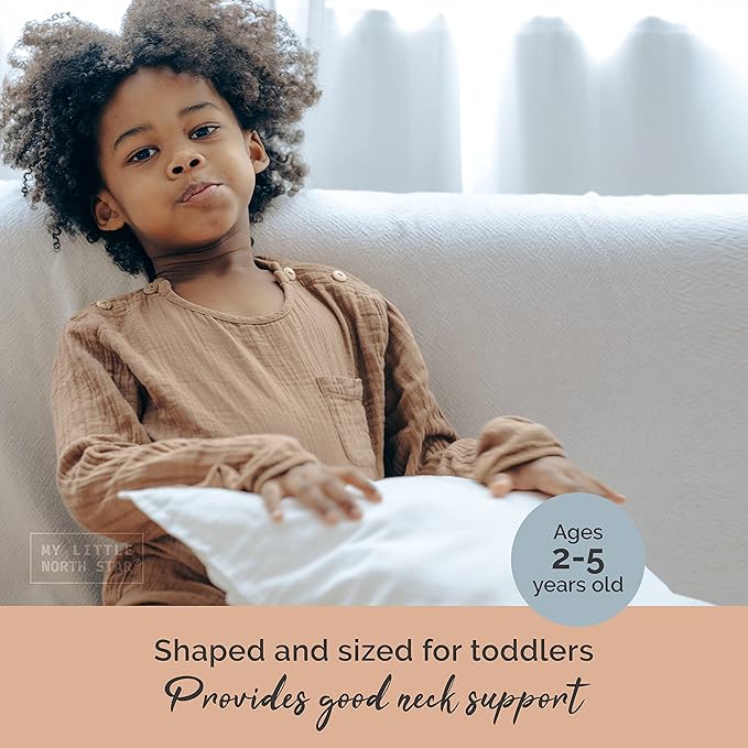 Toddler Pillow with Pillowcase - 13x18 Soft Organic Cotton Toddler Pillow for Sleeping - Washable Nap Pillow - Travel Pillow for Kids - Toddler Sleeping Pillow Toddler Bedding (White)