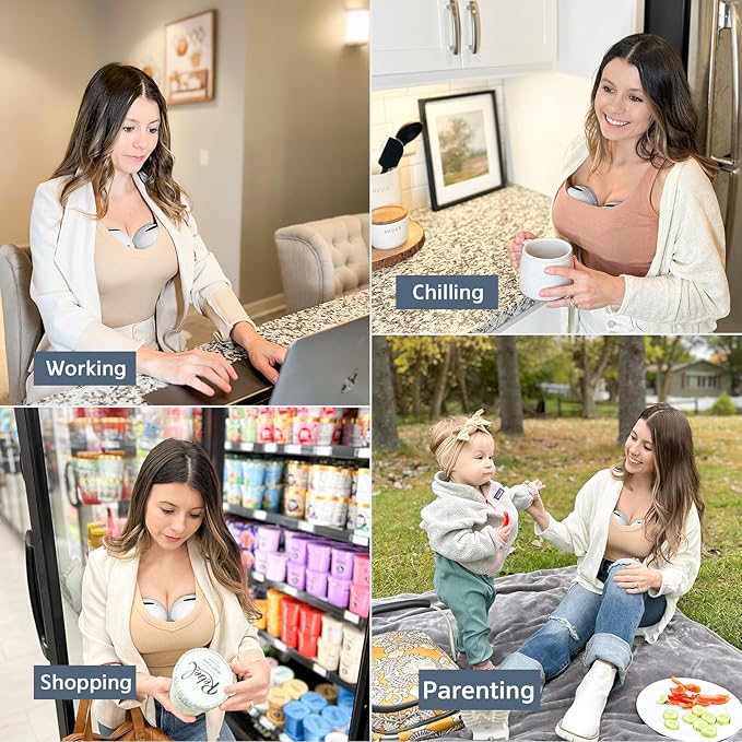 MomMed Wearable Breast Pump (Model S21) – Double Electric Hands-Free Breast Pump, Leak-Proof Design, 3 Modes (Stimulation, Expression, Auto) & 12 Vacuum Levels, Portable and Quiet, Gray, 2Pack