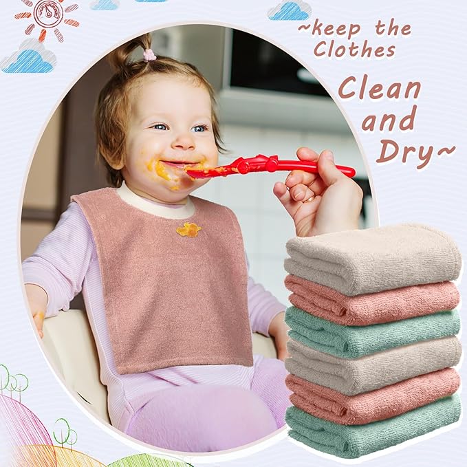 6 Pcs Pullover Baby Bibs Cotton Terry Toddler Absorbent Infant for Feeding and Drooling Towel Slip on Bib(Vivid Color)