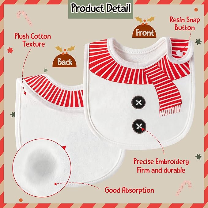 3Pcs Christmas Baby Cotton Bibs with Resin Button Newborn Infant Bibs Christmas Keepsake Baby Gift for Drooling Feeding