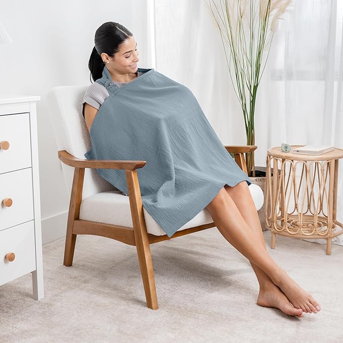 Comfy Cubs Muslin Nursing Cover, Pack of 1, 100% Muslin Breastfeeding Cover - Soft & Breathable Baby Nursing Scarf with Adjustable Neck Strap - Portable, Lightweight & Privacy Coverage - Pacific Blue